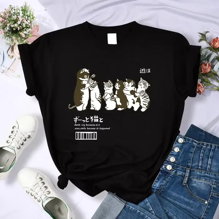 Y2k 90s roztomilá mačka tričko ženy vtipné kreslené