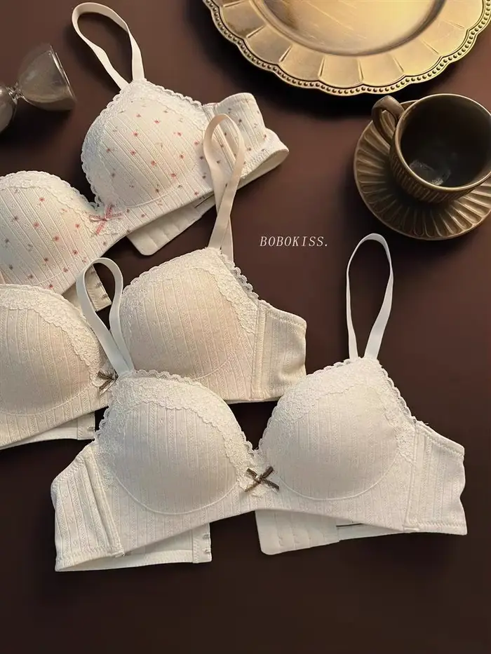 Sweet Girls – Sexy čipková podprsenka s lukom, bezdrôtová polstrovaná push-up podprsenka, bavlna, proti ošúchaniu, pohodlná, priedušná, intímna spodná bielizeň pre ženy