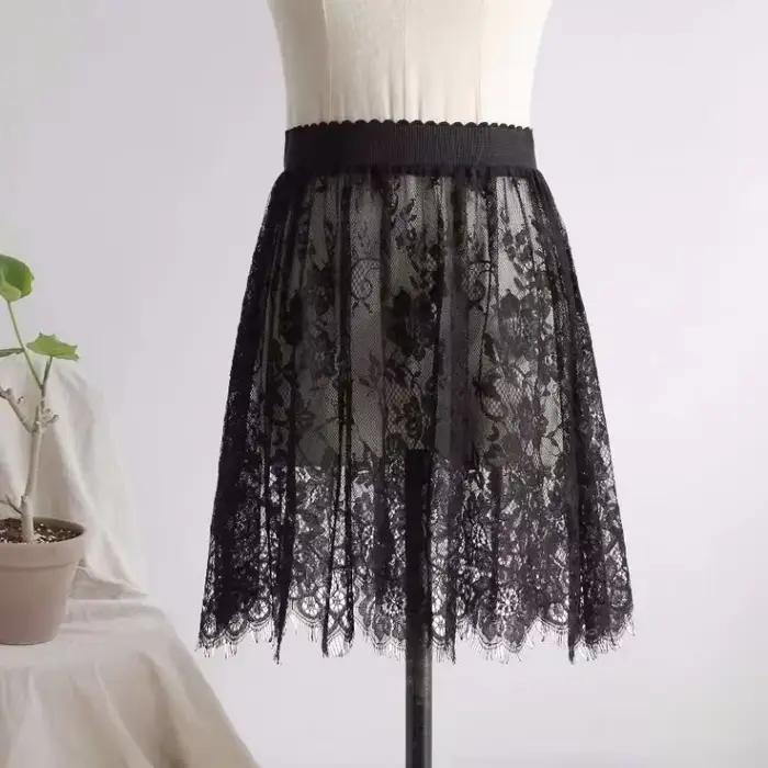 Letné ženy sieťovaná čipka Priehľadná dlhá tylová sukňa kórejský módny Sexy dámy elastický vysoký pás pevná plážová