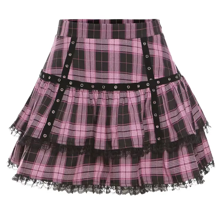FISalle de bain R Mall Goth Gothic Lace Ruffle Mini Jupes pour femmes, Harajuku Grunge, Rose nickel 