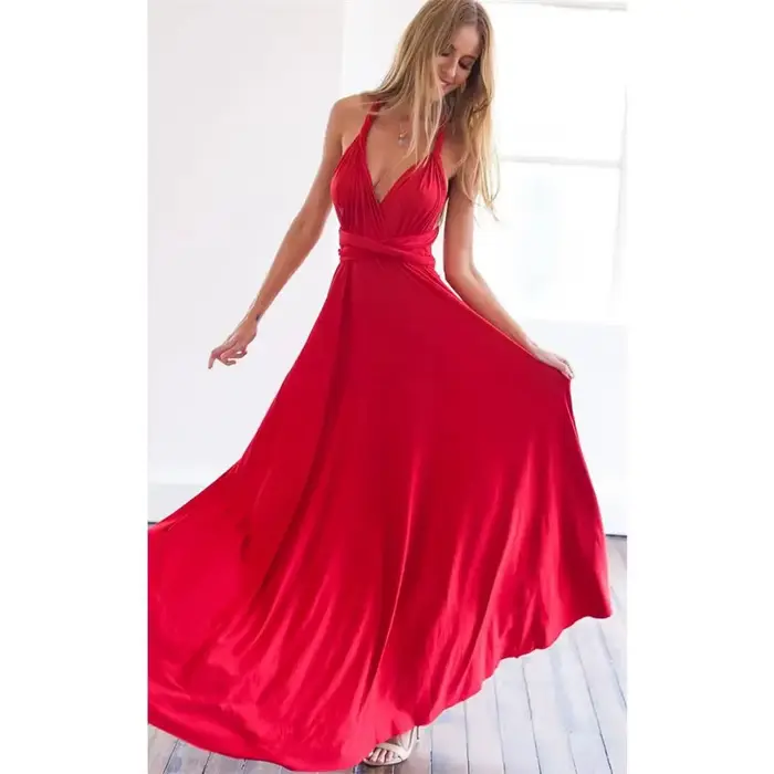 Sexy viacúčelová bohémska maxi šaty na prebaľovanie Červené obväzové