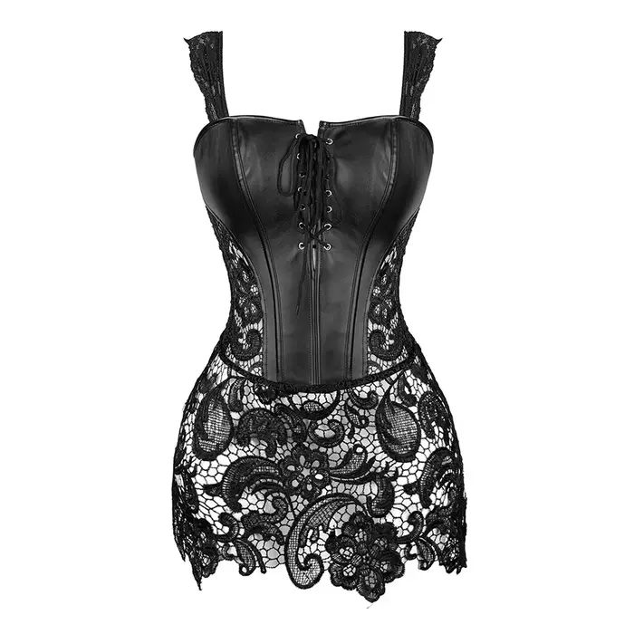 Sexy čipka korzet pre ženy, Faux kožené šaty, Punk, Bustier, Push Up, Gothic, Erotické spodná bielizeň, Veľká veľkosť