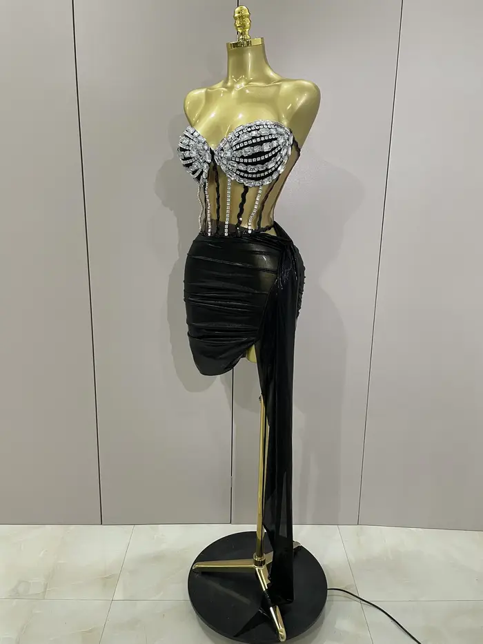 Sexy brillant strass paillettes 2 pièces haut jupe ensemble 2025 femmes célébrité soirée scène disco
