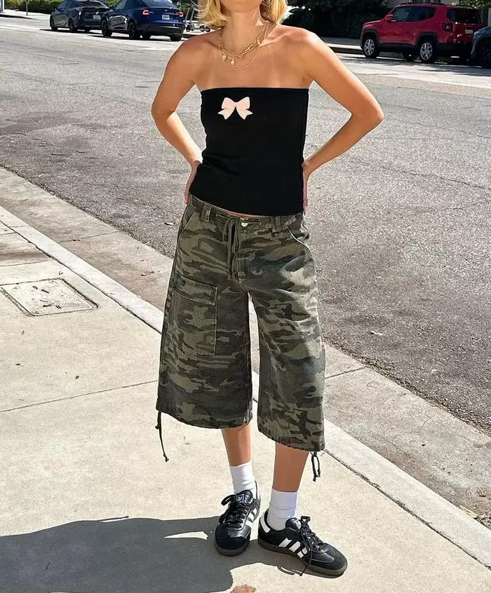 Nouvelle mode femmes été Cargo Shorts décontracté Camouflage imprimé ample cordon pantalons courts p