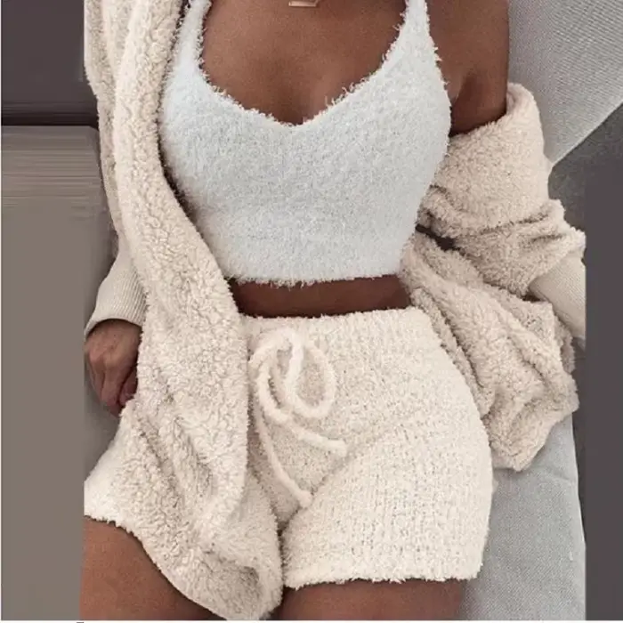 Ensemble pyjama moelleux pour femmes, vêtements de nuit décontractés, débardeur et short, grande tai