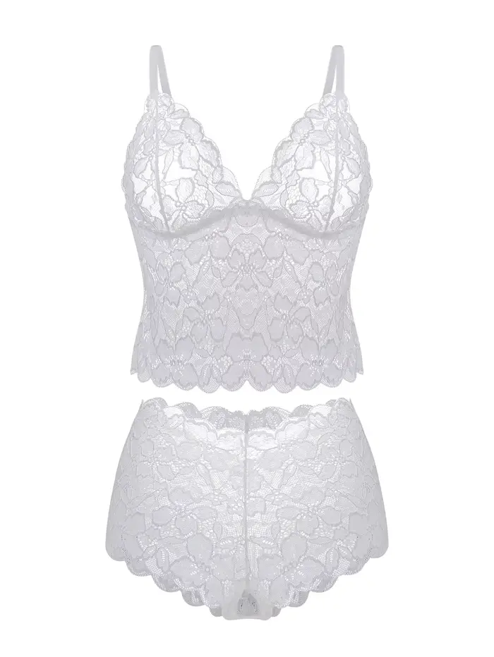 Ensemble de lingerie sexy en dentelle florale transparente pour femme, soutien-gorge sans armatures 