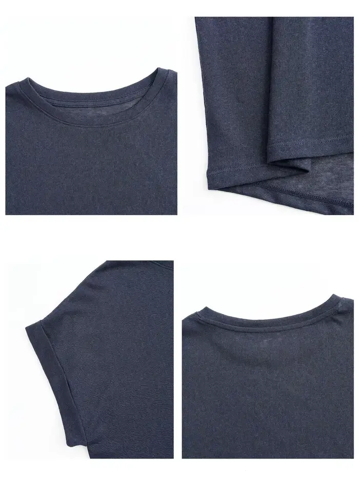 T-shirt femme à manches courtes en coton et lin, col rond, coupe oversize, style dolman, uni, printe