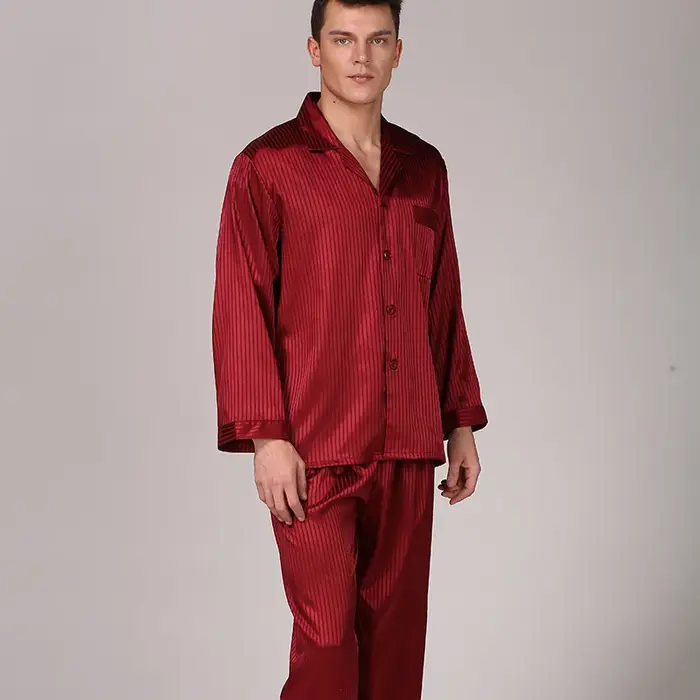 Vêtements de nuit hommes noir vêtements de nuit à manches longues pyjamas costume de couchage pour h