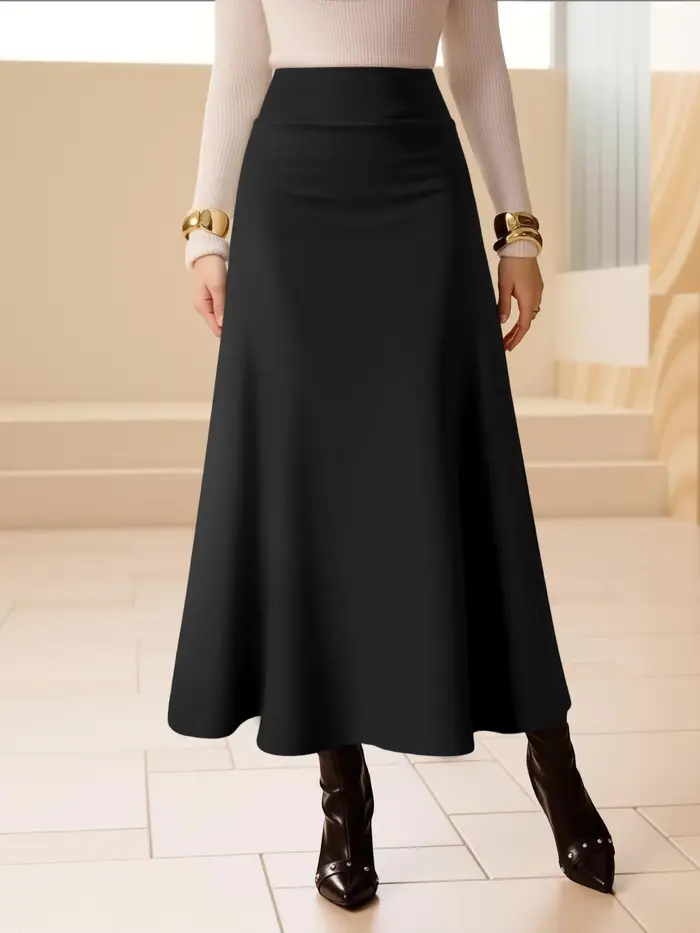 Jupe mi-longue pour femme, taille haute, style fluide, tissu respirant, idéale pour les tenues décon