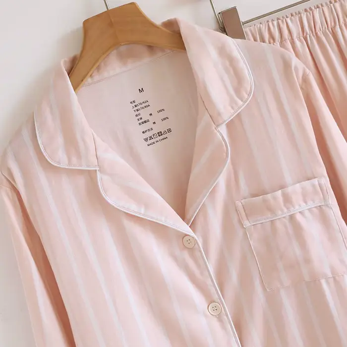 Ensemble pyjama 2 pièces pour couple, Style Simple rayé, couleur non imprimée, tissé, taille ample, manches longues, pantalon Long, automne