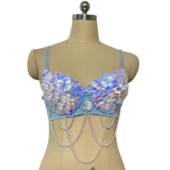 Nouveau Original fait à la main sirène danse du ventre soutien-gorge pour femmes paillettes coquille