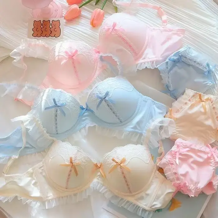 Ružová čipka japonský štýl podprsenky a nohavičky sady pre ženy