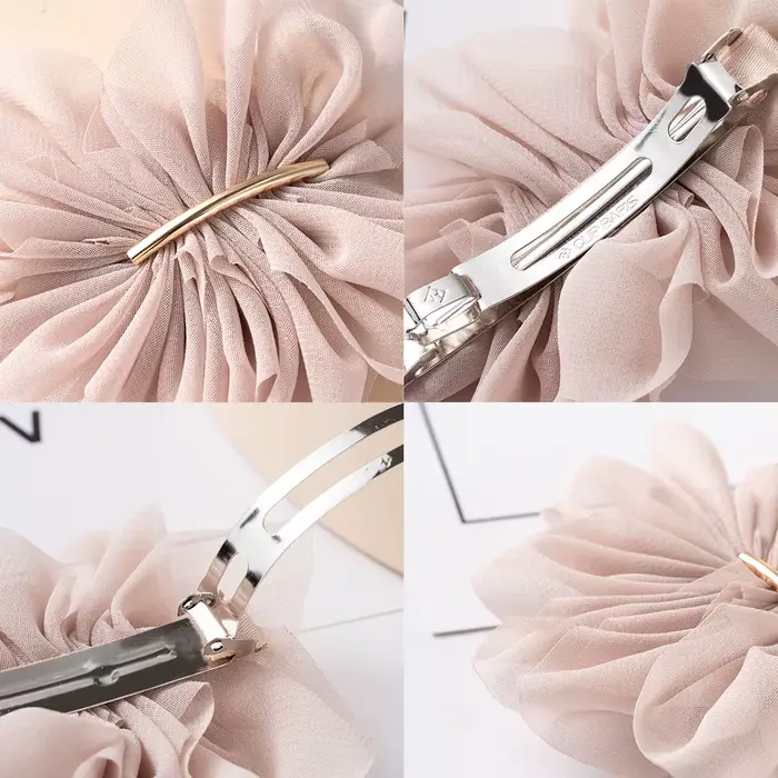 Grand printemps pinces à cheveux femmes métal mousseline de soie fleurs élastique pour queue de chev