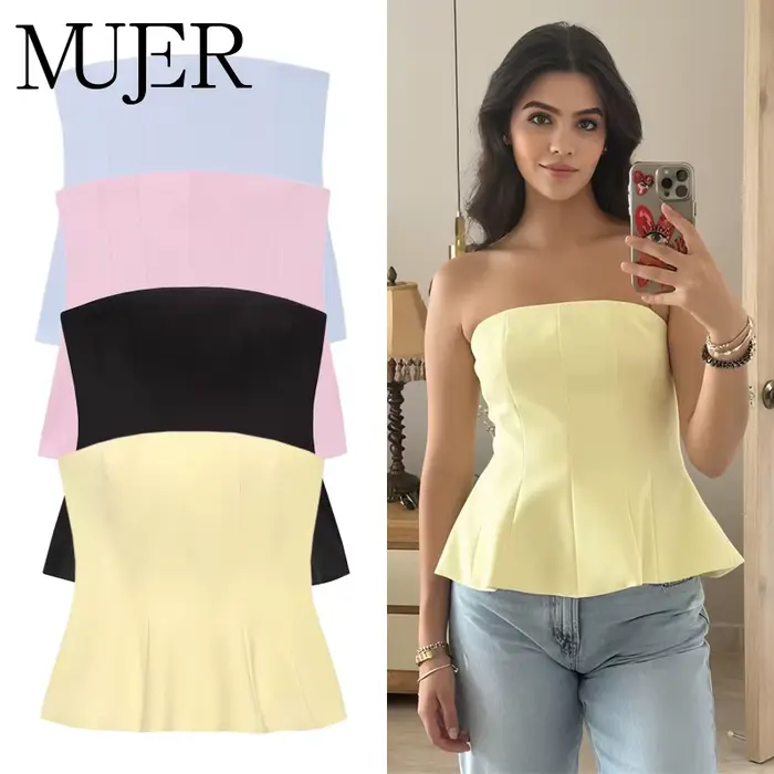MUJER 2025 Korzet bustier pre ženy mimo ramien krátky top žena Sexy odhalený chrbát tielko