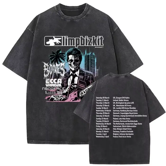 T-shirt Punk Rock Y2k, style vintage délavé, imprimé graphique du groupe de rock Limp Bizkit, vêteme