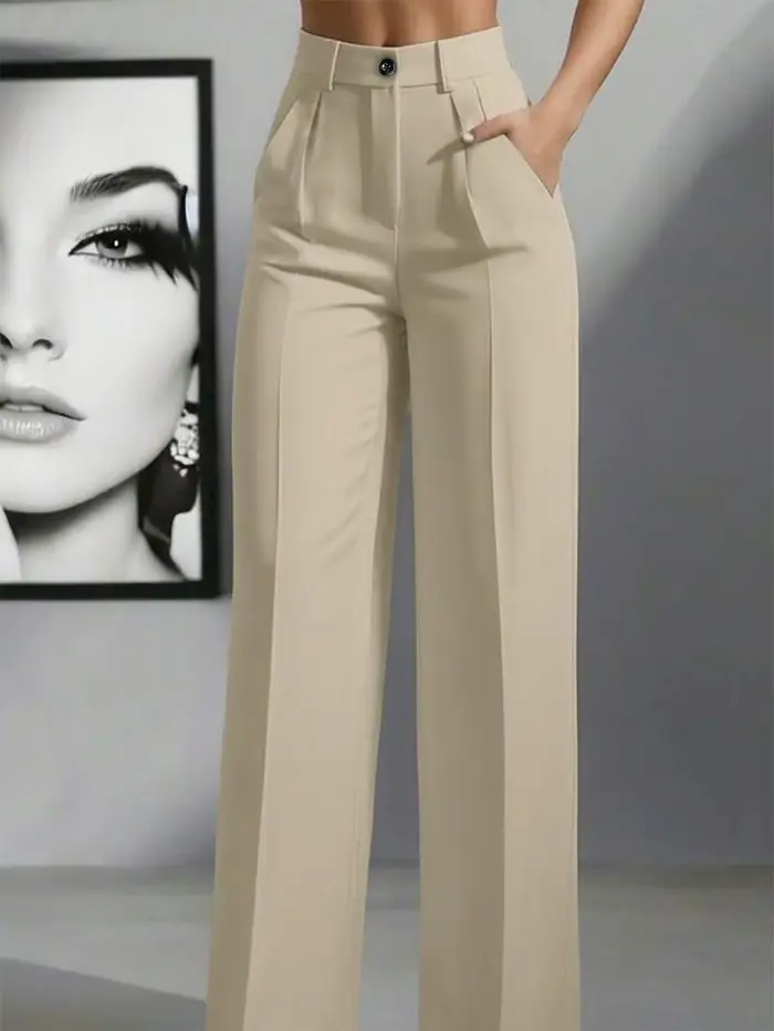 Pantalon de travail ample taille haute décontracté, couleur unie, mode printemps et automne transfro