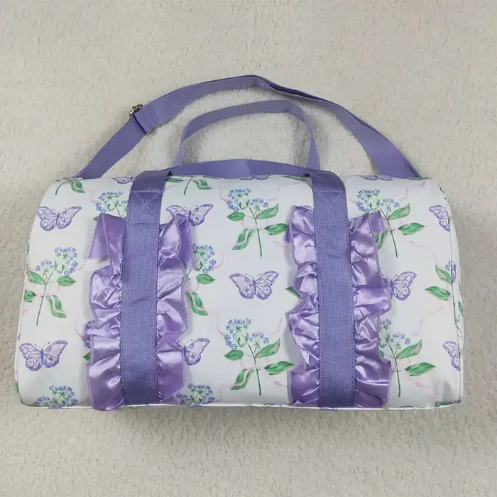 Sac de voyage à volants motif papillon floral lavande, sac à main tendance, 18,5*11,2*7,9 pouces