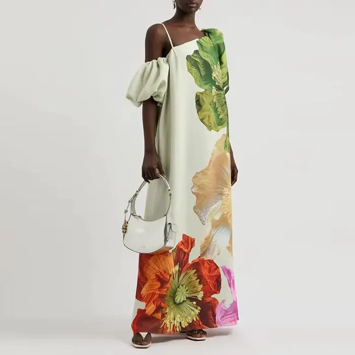 Sexy dame col incliné taille haute Robe Robe plage vacances fleur imprimé tenue décontractée printem