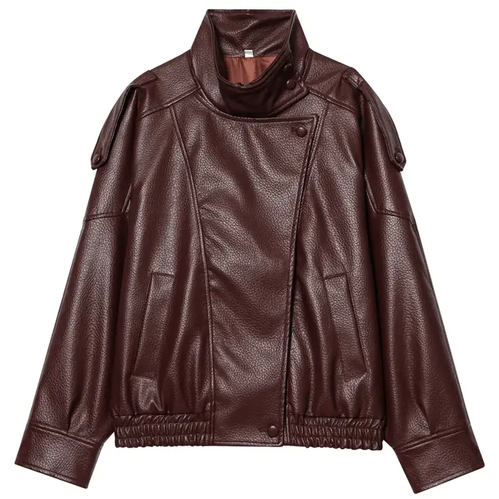 HXAO Čierna bunda z umelej kože pre ženy nový strih oversized bomber