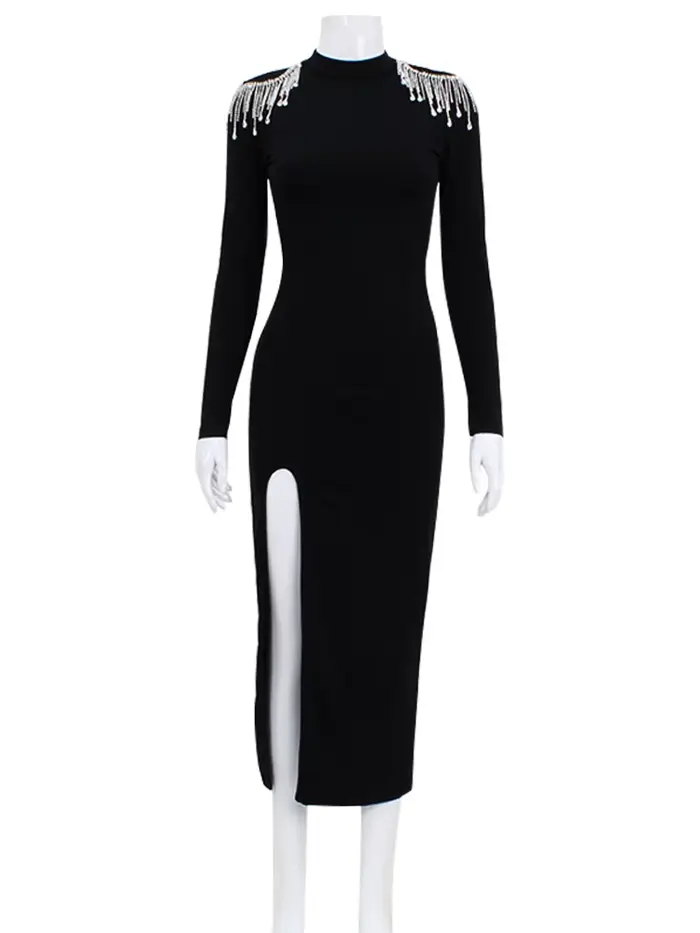 Ahagaga módne vykrojené dámske Maxi Šaty Sexy jednofarebné odhalený chrbát ležérny rolák štíhly elegantný obtiahnuté