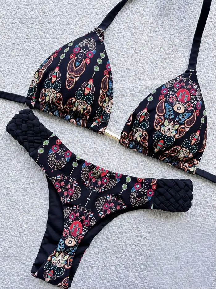 RUOTONSEPT potlačený bikini s viazaním na krk