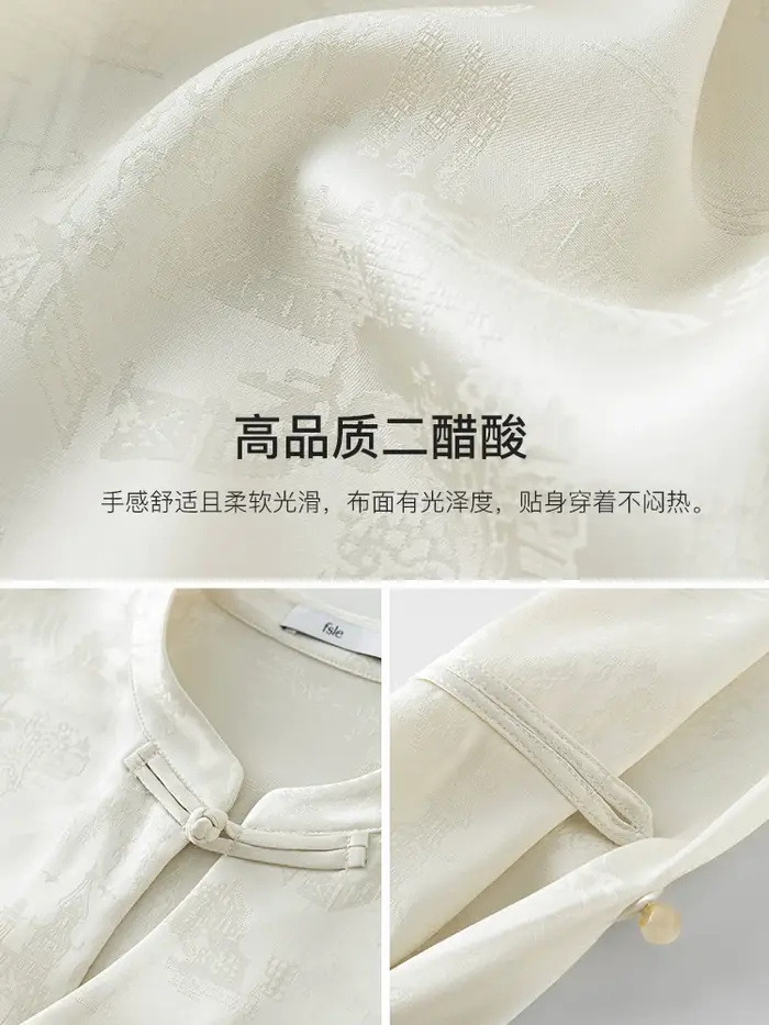 FSLE-Chemise boutonnée à l'acide acétique pour femme, style chinois, impression de peinture de paysa