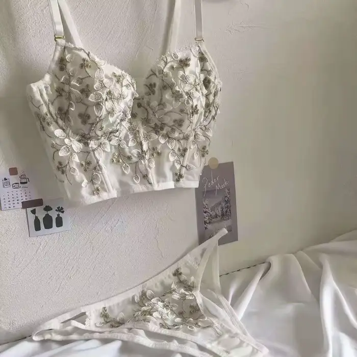 Dámske sexy vyšívané čipky spodná bielizeň Set, Retro spodná bielizeň, pohodlné podprsenka, Push-Up podprsenka, svadobné nohavičky sady