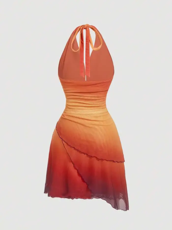 Robe asymétrique à bretelles spaghetti, dos nu, avec nœud papillon dégradé