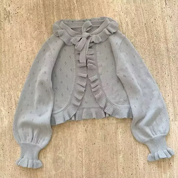 Couverture courte Lolita printemps-automne, Cardigan à manches bouffantes à volants avec détails de 
