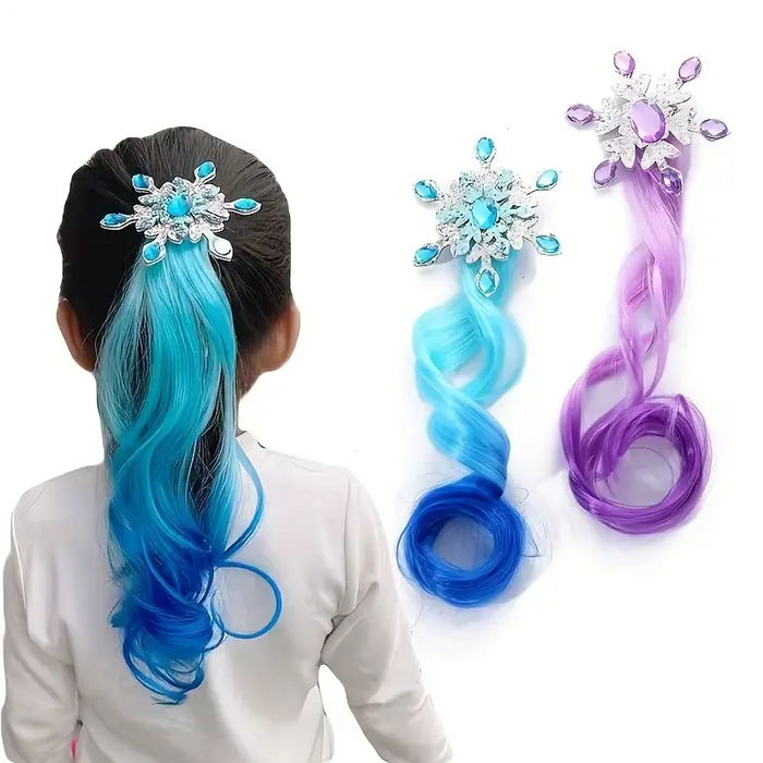 Perruque colorée pour enfants, pinces à cheveux, reine des neiges, cheveux longs bouclés dégradés su