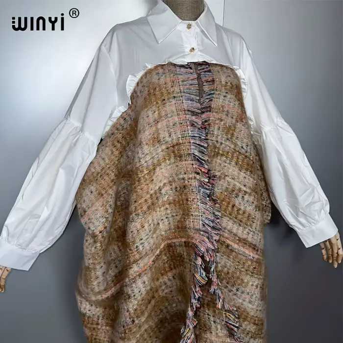 WINYI zimný elegantný luxusný kabát voľný strih teplý ženský cardigan pončo plášť