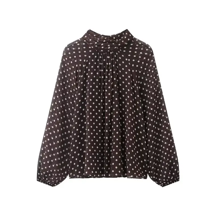 Chemise à manches longues à pois pour femmes, mode printemps automne, chemise à nœud à lacets, chemi