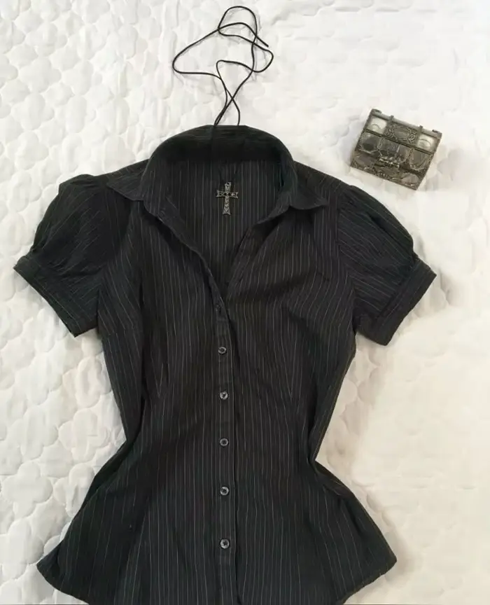 Vintage estetické ženy osobnosť Y2K štíhle oblečenie móda košele Harajuku krátky rukáv topy žena teplé c