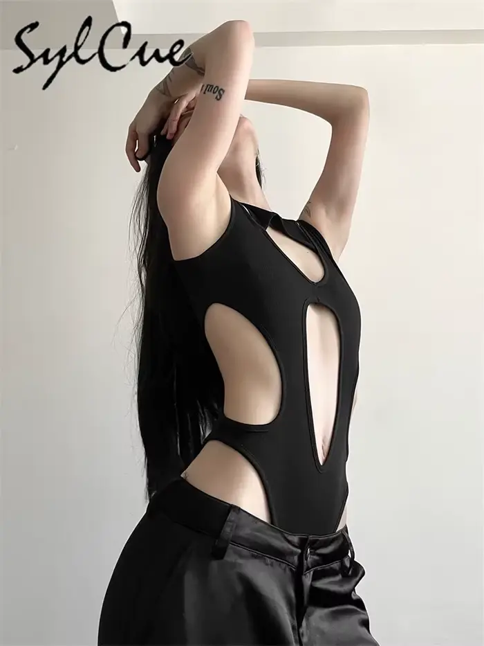 Tajomné čierne Sylcue Sexy diskotéka horúci výstrih Všestranný Cool osobnosť Módny Zrelý krásny obtiahnutý overal
