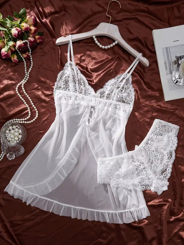 Sexy polyesterová nočná košeľa bez rukávov s V-neck a kontrastným povrchom pre ženy romantické príležitosti