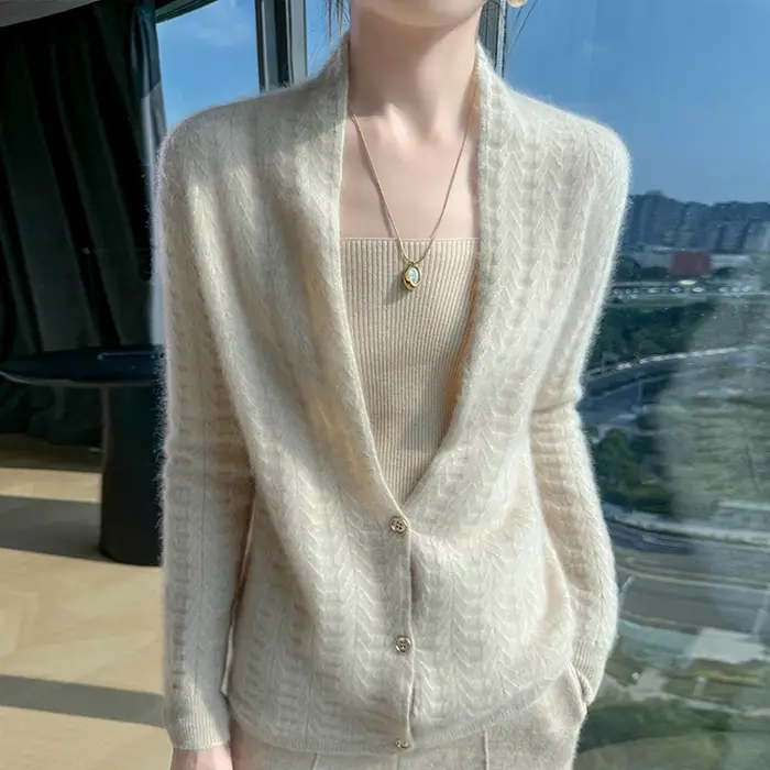 Šálový golier dámsky Cardigan topy jeseň zima nový Štýlový 100% merino vlna pulóver pôvabná dámska