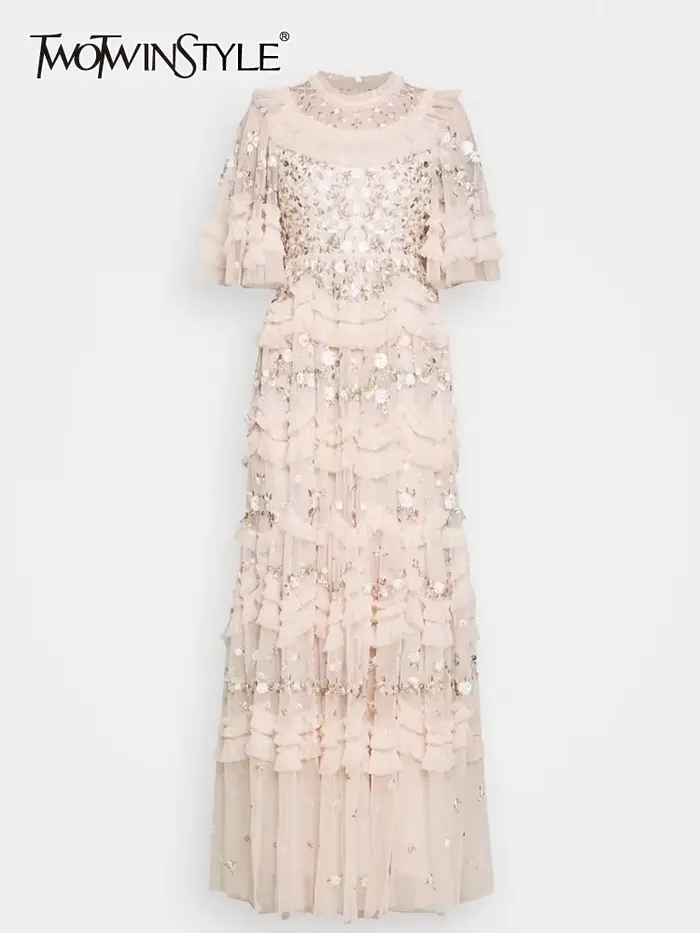 TWOTWurea-Robe patchwork à paillettes YLE pour femme, col rond, manches courtes, taille haute, maill