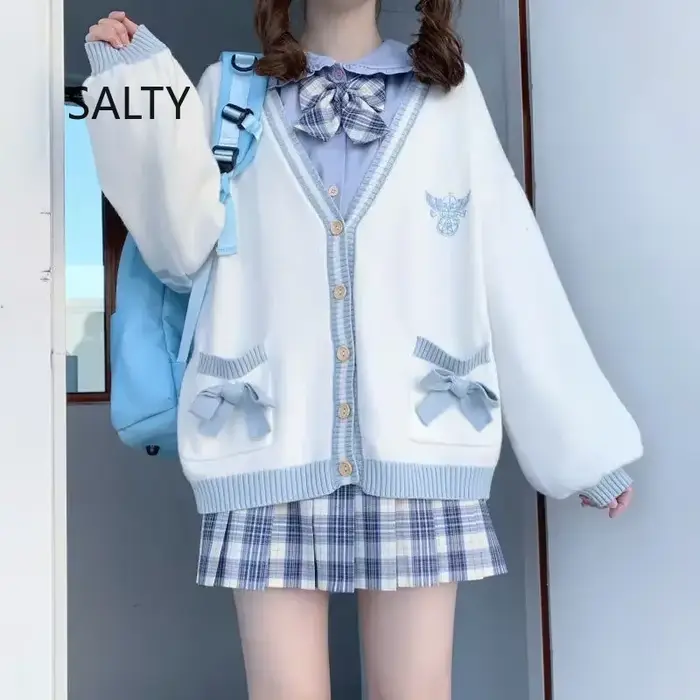 Cardigan surdimensionné brodé de style japonais pour femmes, pull femme, adorable, Harajuku, automne