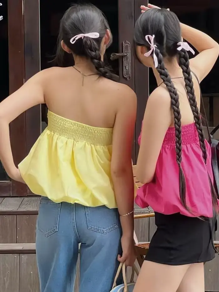 Pruhované bavlnené bez ramienok, V-neck, rúrkový model pre ženy, elegantné a ženské pre špeciálne príležitosti