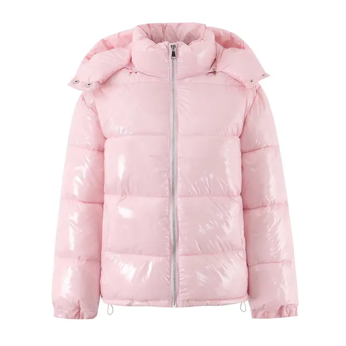 Dámska polyesterová bunda, zimný streetwear dizajn, kapucňa, zips, štýlový pre výlety a tiché dni
