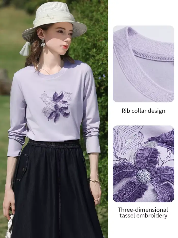 I BELIEVE YOU T-shirt à manches longues lilas pour femme, collection Printemps 2026, avec broderie f