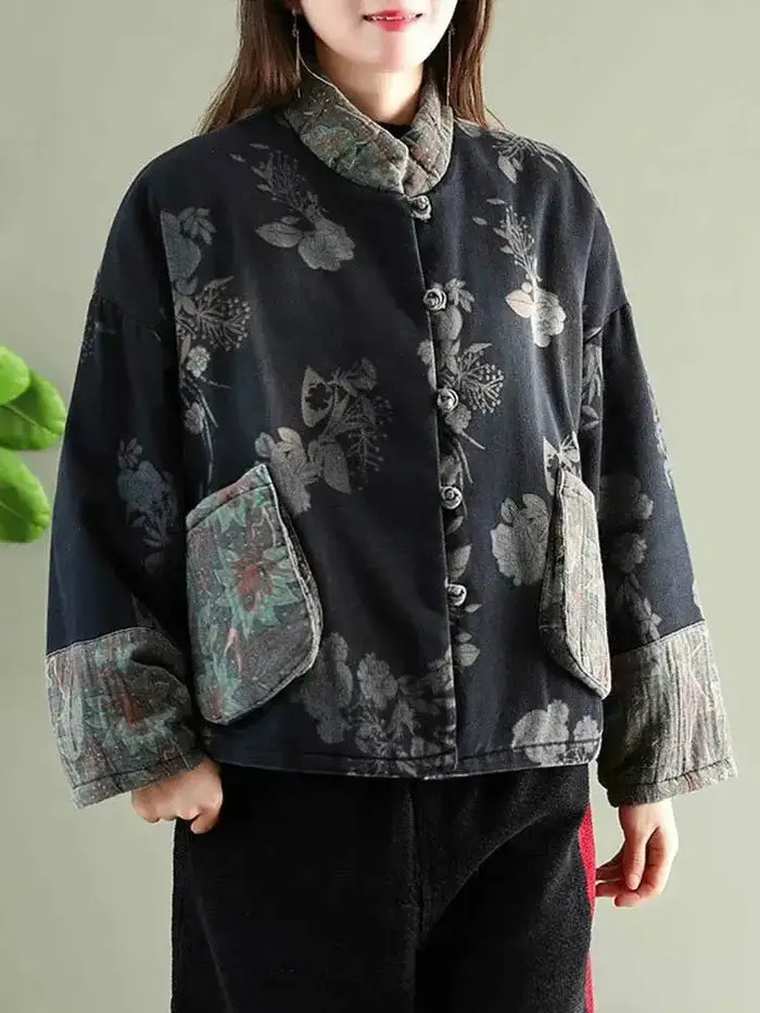 Amax LuluE Design chinois dames Parkas chauds femmes Vintage Floral Denim hiver rembourré vestes loi