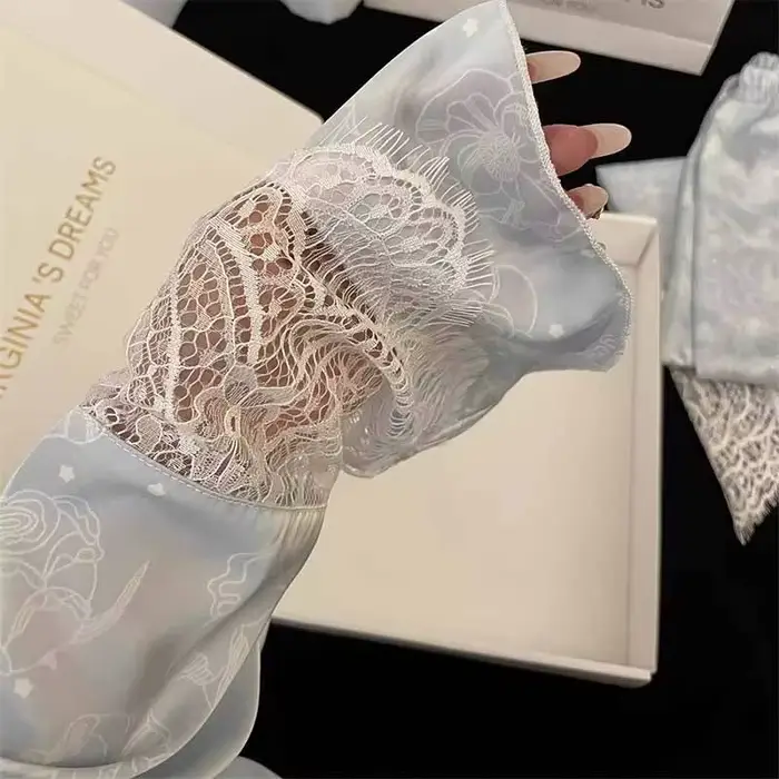 Hodvábny dvojdielny dámsky set Pijama jesenné kvetinové s dlhým rukávom zapol Top a nohavice nočné oblečenie žena nočné oblečenie Sexy pyžamo Set
