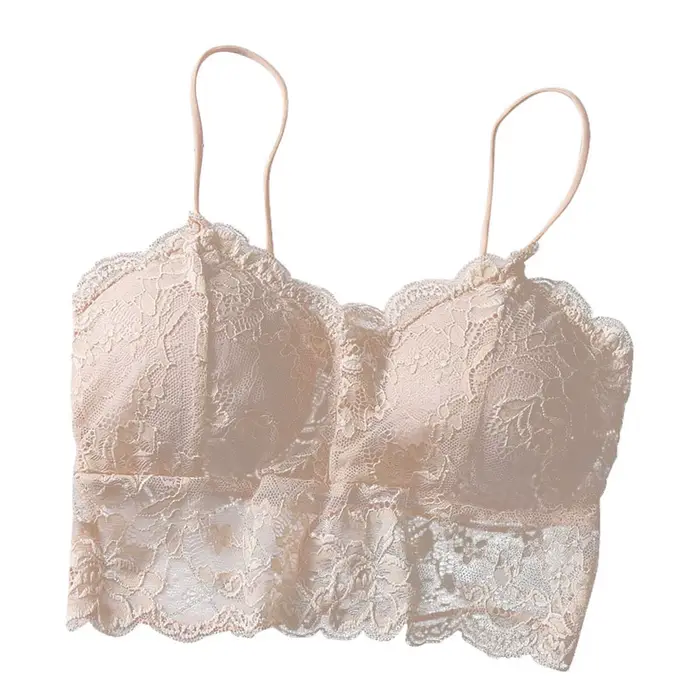 Soutien-gorge sexy en dentelle pour femmes avec coussin de poitrine, sangle fine, sous-vêtements san