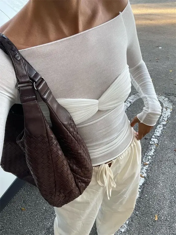Tossy-Haut en maille transparente à manches longues pour femme, pull en tricot de dentelle, t-shirt 