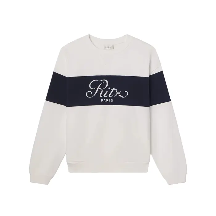Ritz Paris 2026 – pull à col rond brodé, blanc, bleu foncé, coupe ample, sweat à capuche pour femme,