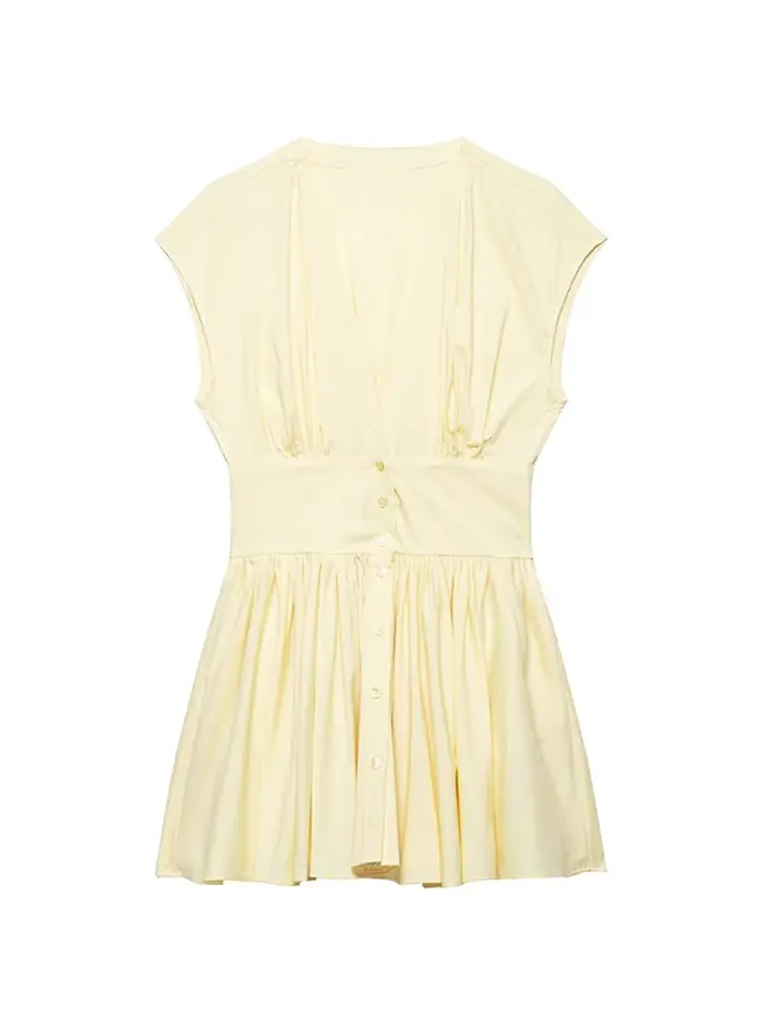 TFMLN Robe Courte Chemise Tendance pour Femme, Coupe Slim Décontractée, Manches Courtes, Col en V, B