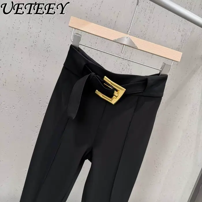 Nouveau pantalon décontracté noir taille haute amincissant pour femme, collection Printemps 2026, av