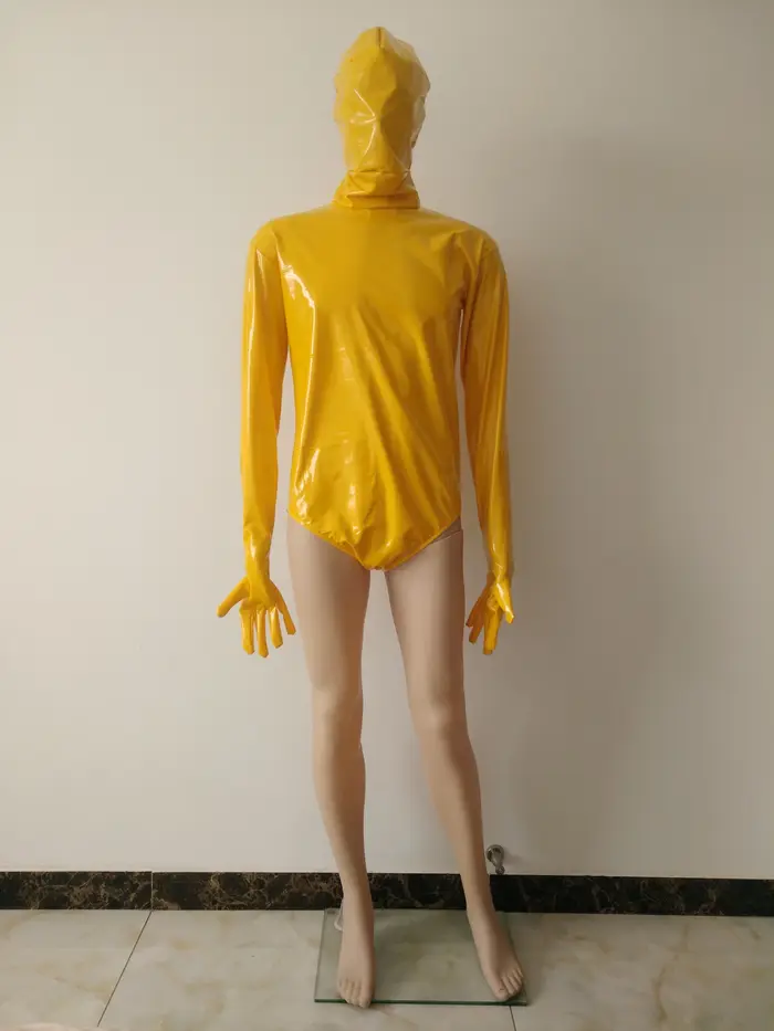 Červená lesklá PVC koženka Sexy trikot pre dospelých, polovica-body Zentai, šaty s dlhým rukávom, party oblek, značka