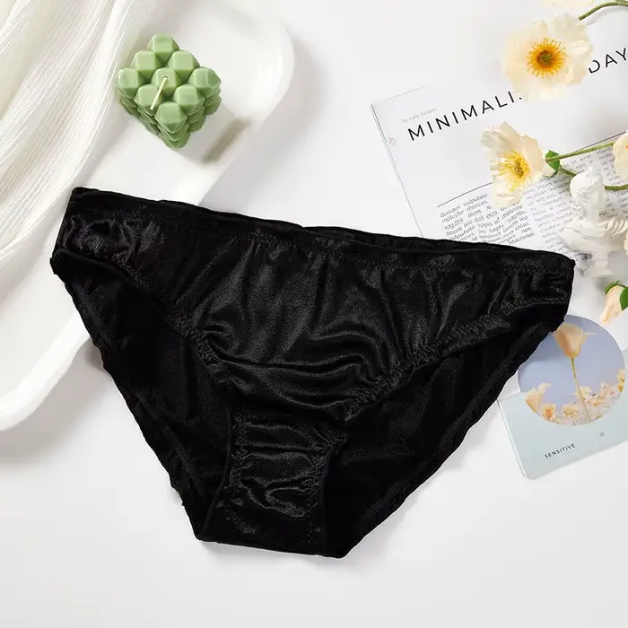 Culotte Sexy en Satin pour Femme, Garniture à Volants, Sous-Vêtement Sans Couture, Confortable, Tail
